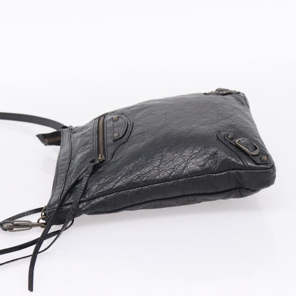 Balenciaga Classic Flat Shoulder Bag Leather Black 310250 Auth LN024V