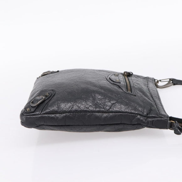 Balenciaga Classic Flat Shoulder Bag Leather Black 310250 Auth LN024V