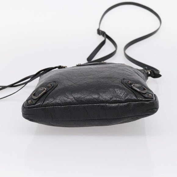 Balenciaga Classic Flat Shoulder Bag Leather Black 310250 Auth LN024V