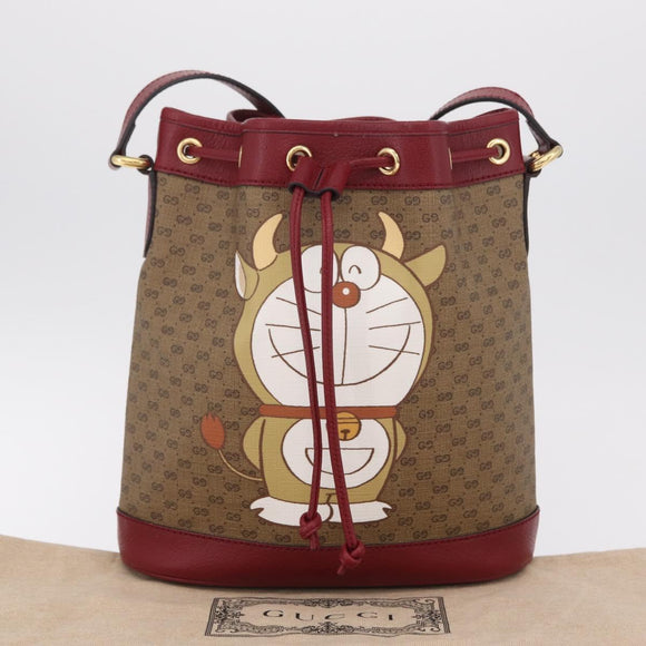GUCCI Micro GG Doraemon Shoulder Bag PVC Beige Gold Tone 655597 Auth LN026M