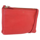 CELINE Trio Shoulder Bag Leather Red Gold Tone Auth LN027-1