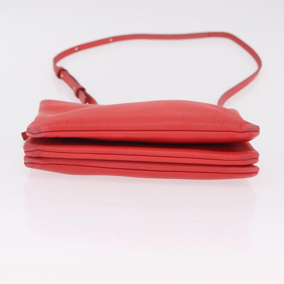 CELINE Trio Shoulder Bag Leather Red Gold Tone Auth LN027
