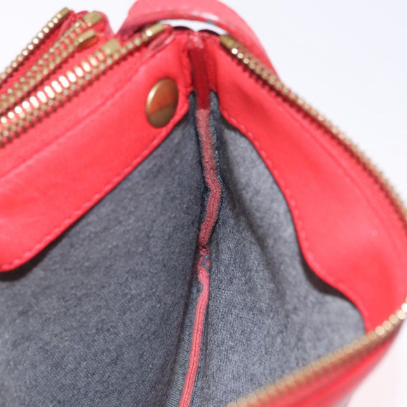 CELINE Trio Shoulder Bag Leather Red Gold Tone Auth LN027