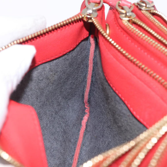 CELINE Trio Shoulder Bag Leather Red Gold Tone Auth LN027
