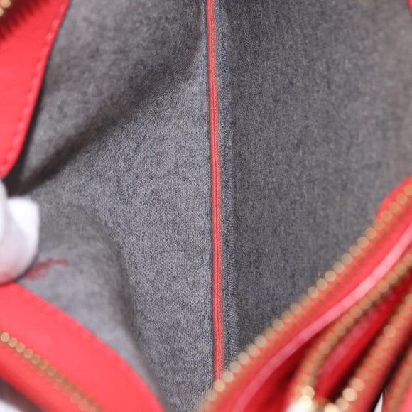 CELINE Trio Shoulder Bag Leather Red Gold Tone Auth LN027