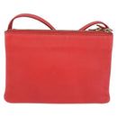 CELINE Trio Shoulder Bag Leather Red Gold Tone Auth LN027-3