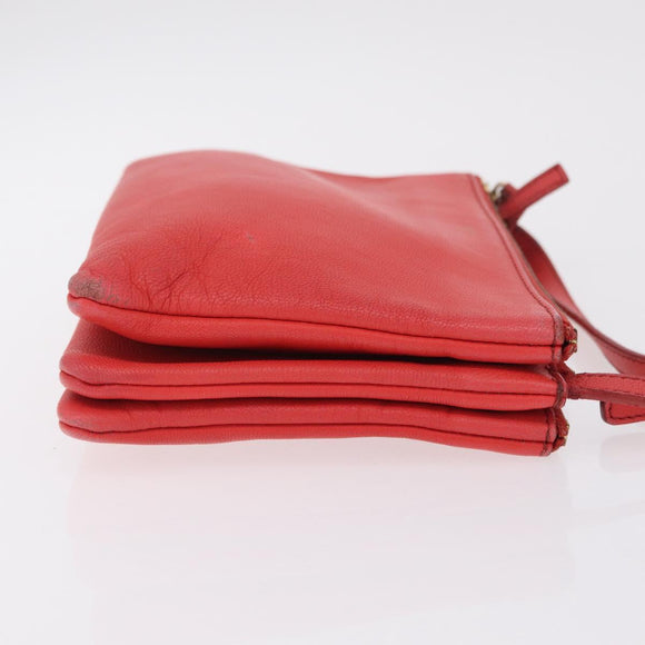 CELINE Trio Shoulder Bag Leather Red Gold Tone Auth LN027