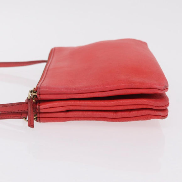 CELINE Trio Shoulder Bag Leather Red Gold Tone Auth LN027