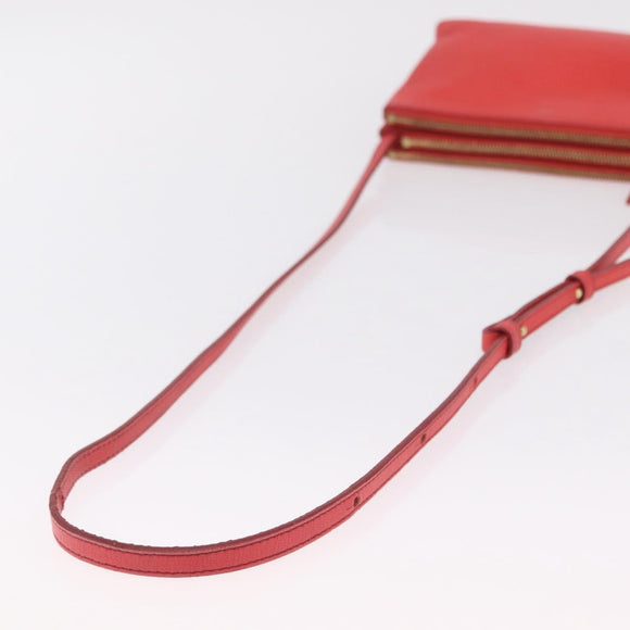 CELINE Trio Shoulder Bag Leather Red Gold Tone Auth LN027