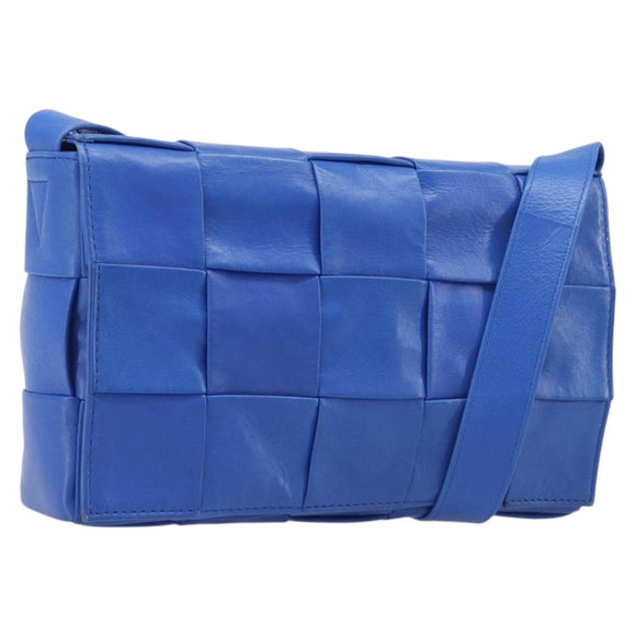 Bottega Veneta MAXI INTRECCIATO Cassette Shoulder Bag Leather Blue Silver Auth LN028V