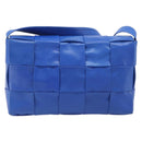 Bottega Veneta MAXI INTRECCIATO Cassette Shoulder Bag Leather Blue Silver Auth LN028V-2