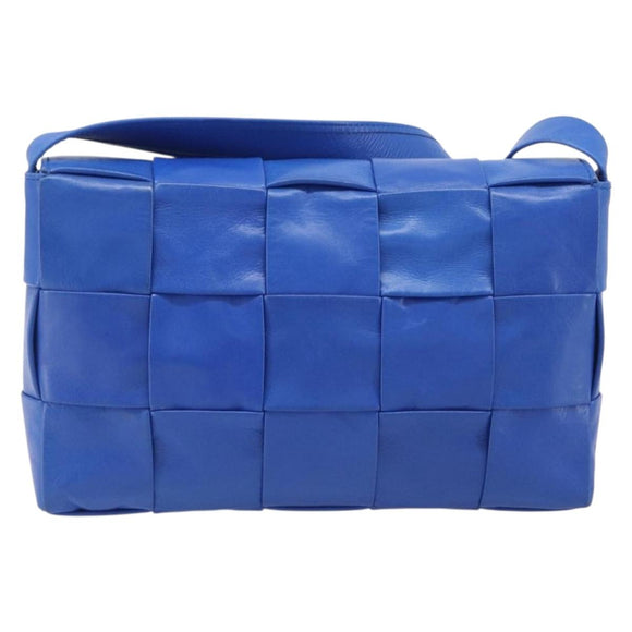 Bottega Veneta MAXI INTRECCIATO Cassette Shoulder Bag Leather Blue Silver Auth LN028V