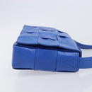 Bottega Veneta MAXI INTRECCIATO Cassette Shoulder Bag Leather Blue Silver Auth LN028V-3