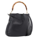 GUCCI Bamboo Shoulder Bag Leather 2way Black Gold Tone 001 1577 Auth LN029-1