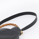 GUCCI Bamboo Shoulder Bag Leather 2way Black Gold Tone 001 1577 Auth LN029-10