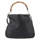 GUCCI Bamboo Shoulder Bag Leather 2way Black Gold Tone 001 1577 Auth LN029-2