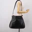 GUCCI Bamboo Shoulder Bag Leather 2way Black Gold Tone 001 1577 Auth LN029-23