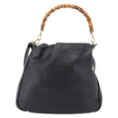 GUCCI Bamboo Shoulder Bag Leather 2way Black Gold Tone 001 1577 Auth LN029-3