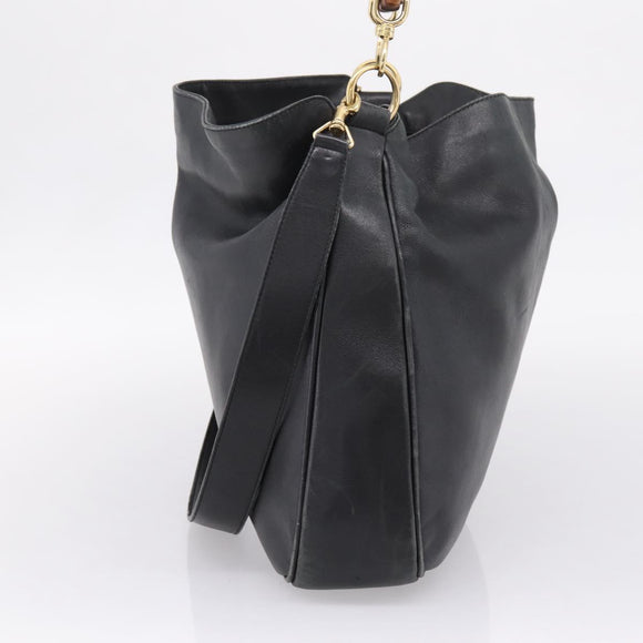 GUCCI Bamboo Shoulder Bag Leather 2way Black Gold Tone 001 1577 Auth LN029