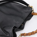 GUCCI Bamboo Shoulder Bag Leather 2way Black Gold Tone 001 1577 Auth LN029-6