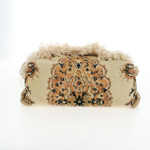 LOEWE Flamenco Shoulder Bag Suede Beige Gold Tone Auth LN031V