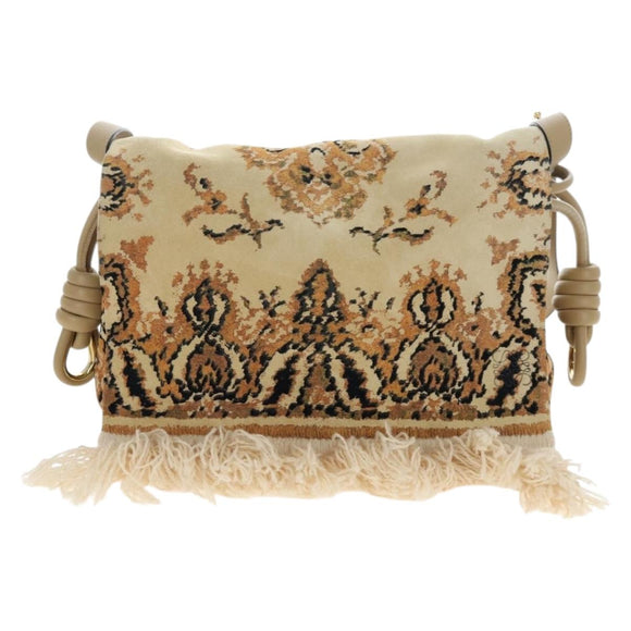 LOEWE Flamenco Shoulder Bag Suede Beige Gold Tone Auth LN031V