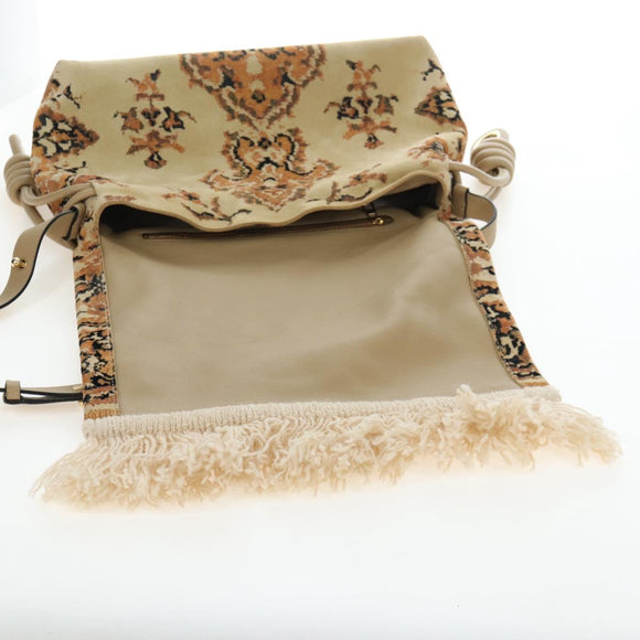 LOEWE Flamenco Shoulder Bag Suede Beige Gold Tone Auth LN031V