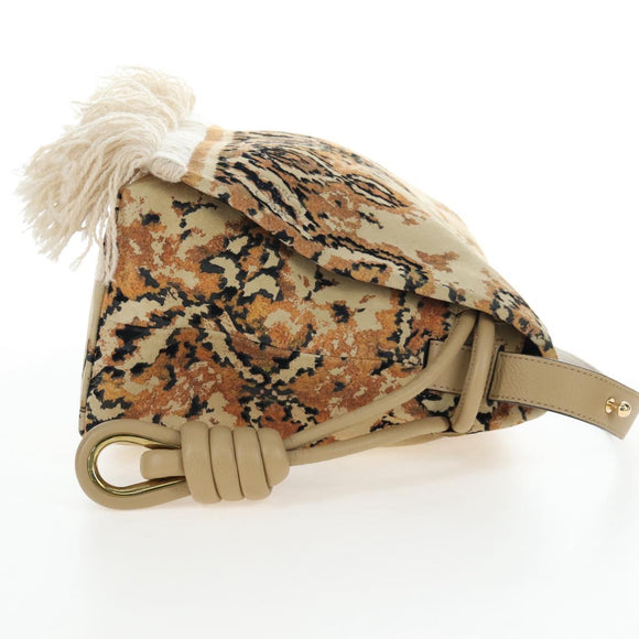 LOEWE Flamenco Shoulder Bag Suede Beige Gold Tone Auth LN031V