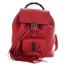 GUCCI Bamboo Backpack Leather Red Silver 387149 Auth LN032V-13