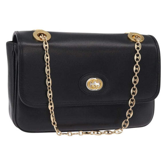 GUCCI Chain Shoulder Bag Leather Black Gold Tone 576421 Auth LN033V