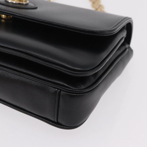 GUCCI Chain Shoulder Bag Leather Black Gold Tone 576421 Auth LN033V