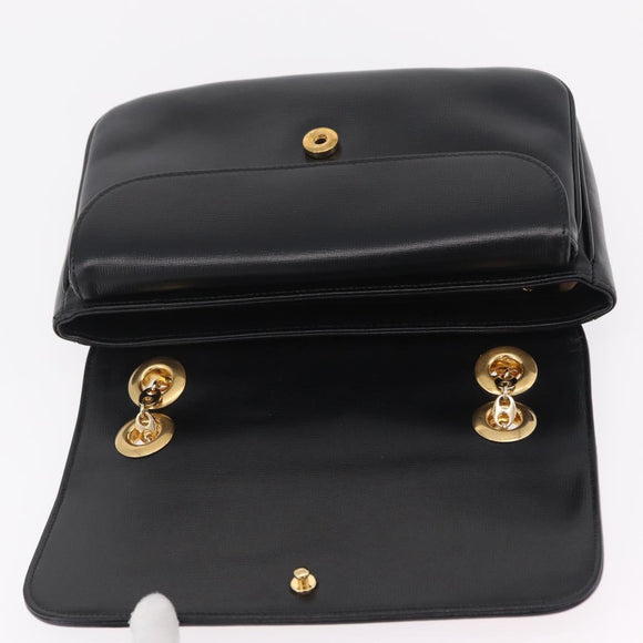 GUCCI Chain Shoulder Bag Leather Black Gold Tone 576421 Auth LN033V