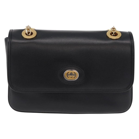 GUCCI Chain Shoulder Bag Leather Black Gold Tone 576421 Auth LN033V