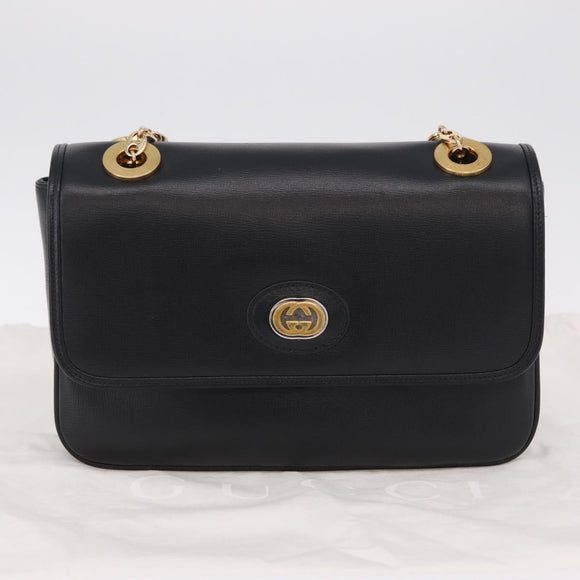 GUCCI Chain Shoulder Bag Leather Black Gold Tone 576421 Auth LN033V
