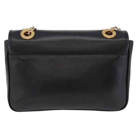 GUCCI Chain Shoulder Bag Leather Black Gold Tone 576421 Auth LN033V