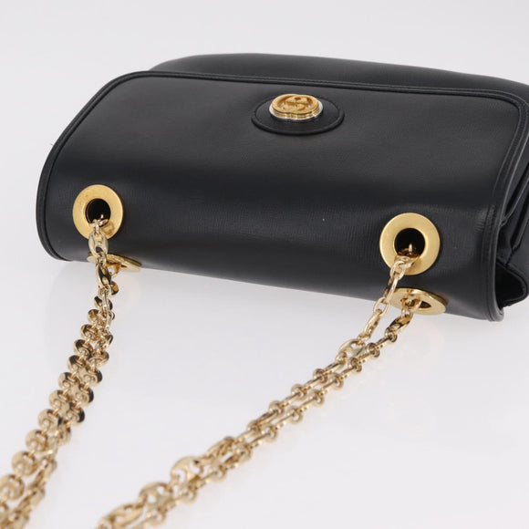 GUCCI Chain Shoulder Bag Leather Black Gold Tone 576421 Auth LN033V
