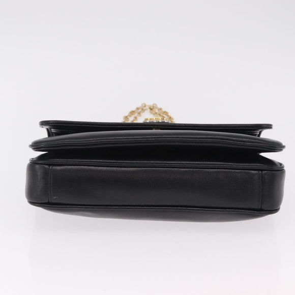 GUCCI Chain Shoulder Bag Leather Black Gold Tone 576421 Auth LN033V