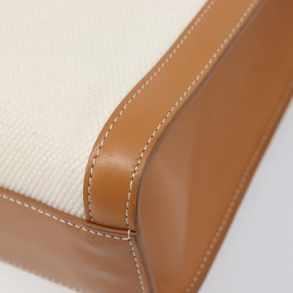 CELINE Vertical Cabas Small Hand Bag Canvas 2way Ivory Gold Tone Auth LN035V