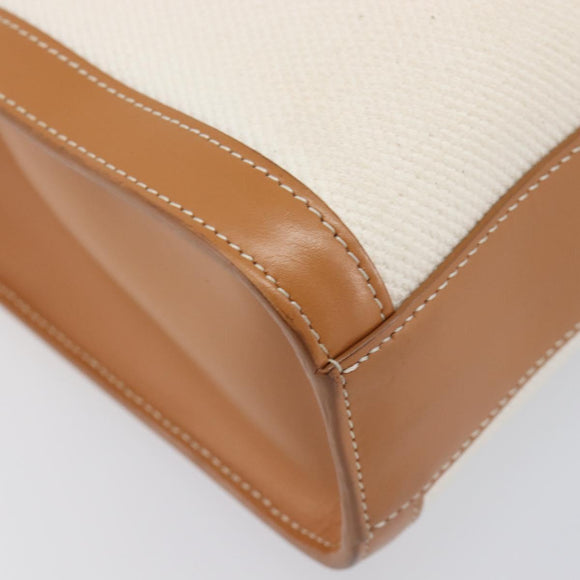CELINE Vertical Cabas Small Hand Bag Canvas 2way Ivory Gold Tone Auth LN035V