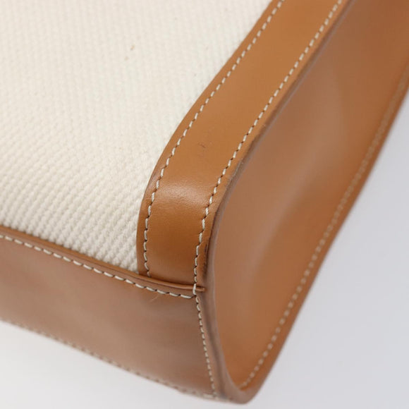 CELINE Vertical Cabas Small Hand Bag Canvas 2way Ivory Gold Tone Auth LN035V