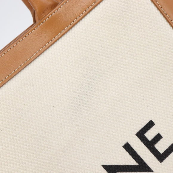 CELINE Vertical Cabas Small Hand Bag Canvas 2way Ivory Gold Tone Auth LN035V