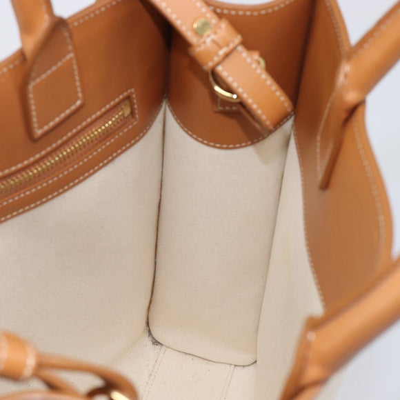 CELINE Vertical Cabas Small Hand Bag Canvas 2way Ivory Gold Tone Auth LN035V