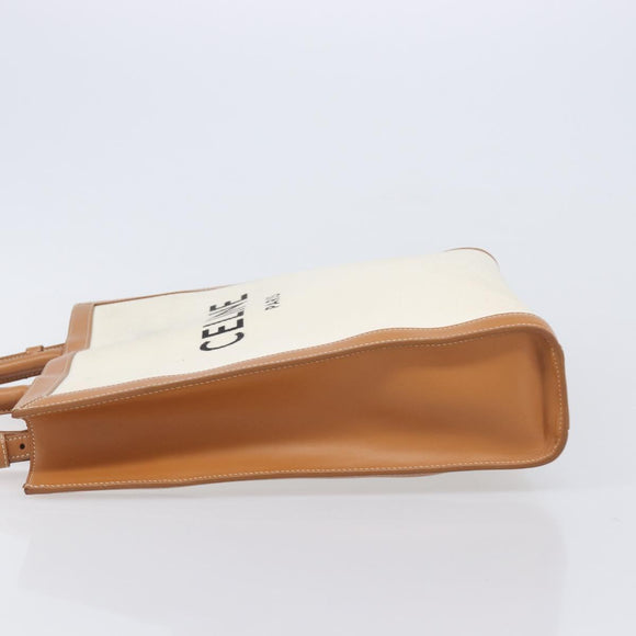 CELINE Vertical Cabas Small Hand Bag Canvas 2way Ivory Gold Tone Auth LN035V