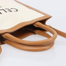 CELINE Vertical Cabas Small Hand Bag Canvas 2way Ivory Gold Tone Auth LN035V-7