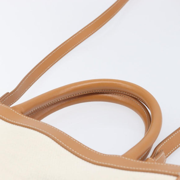 CELINE Vertical Cabas Small Hand Bag Canvas 2way Ivory Gold Tone Auth LN035V