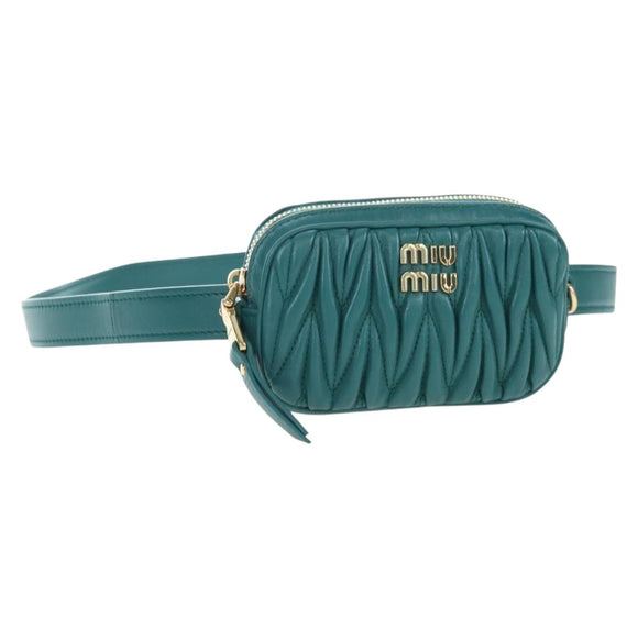 Miu Miu Matelasse Waist Bag Leather Green Gold Auth LN043M