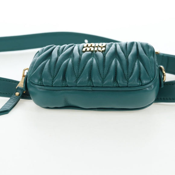 Miu Miu Matelasse Waist Bag Leather Green Gold Auth LN043M