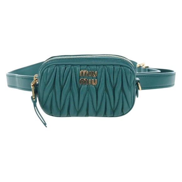 Miu Miu Matelasse Waist Bag Leather Green Gold Auth LN043M