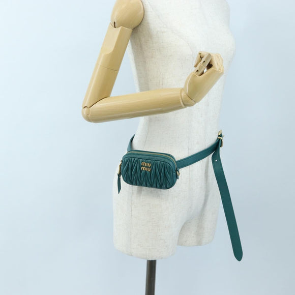 Miu Miu Matelasse Waist Bag Leather Green Gold Auth LN043M