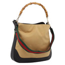GUCCI Bamboo Web Sherry Line Shoulder Bag Canvas 2way Beige 001 4095 Auth LN044-1